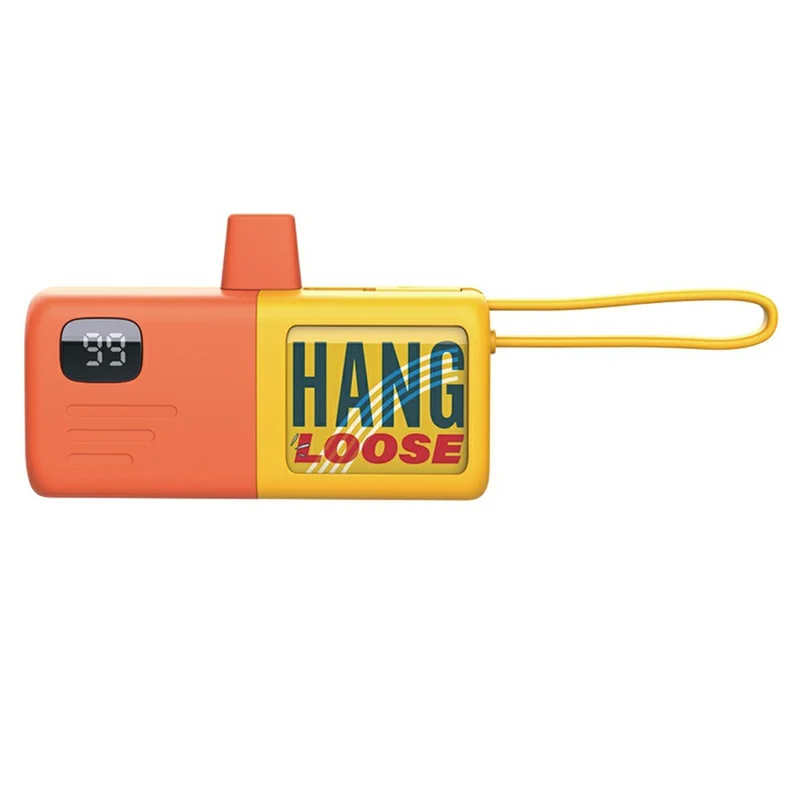 T4 5000mAh Capsule Power Bank Digital Display Phone Charger - Orange+Yellow / Type-C Plug+Type-C Cable