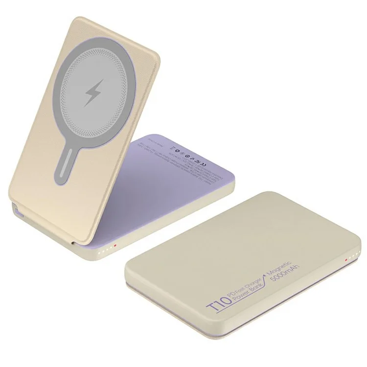 T10 PD Fast Charging 5000mAh Power Bank Foldable Magnetic Wireless Charger - Nude