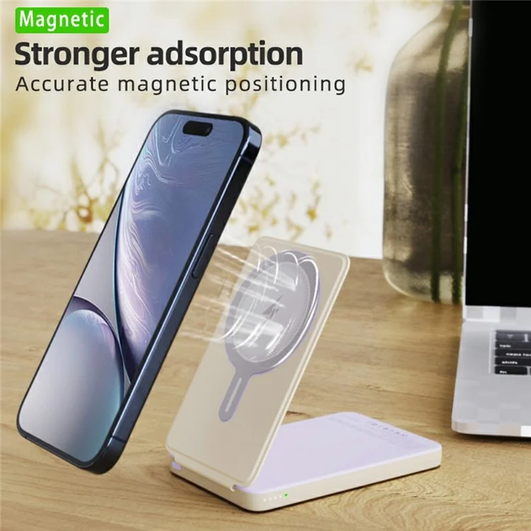 T10 PD Fast Charging 5000mAh Power Bank Foldable Magnetic Wireless Charger - Nude