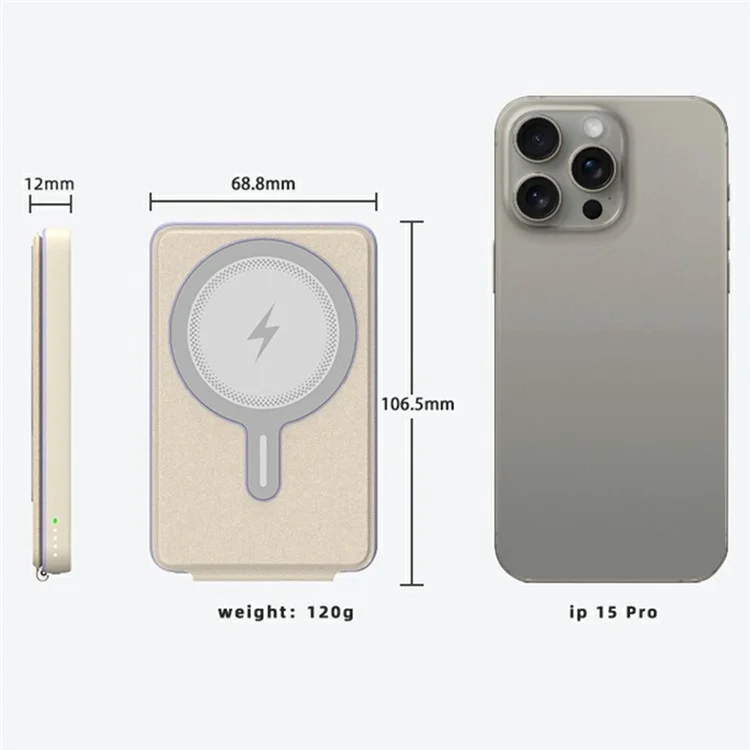 T10 PD Fast Charging 5000mAh Power Bank Foldable Magnetic Wireless Charger - Nude