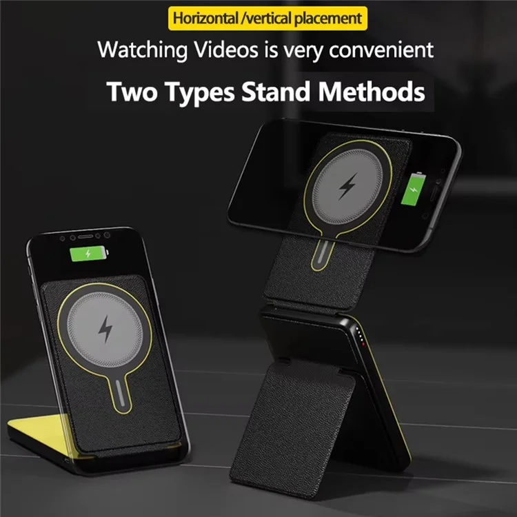 T8 PD Fast Charging 5000mAh Power Bank Foldable Magnetic Wireless Charger Phone Stand - Black