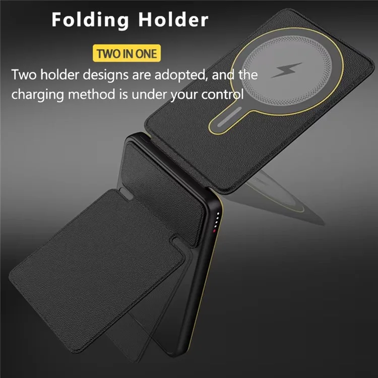 T8 PD Fast Charging 5000mAh Power Bank Foldable Magnetic Wireless Charger Phone Stand - Black
