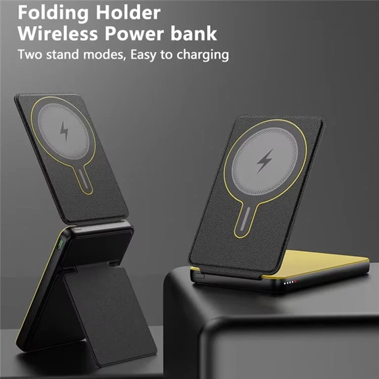 T8 PD Fast Charging 5000mAh Power Bank Foldable Magnetic Wireless Charger Phone Stand - Black