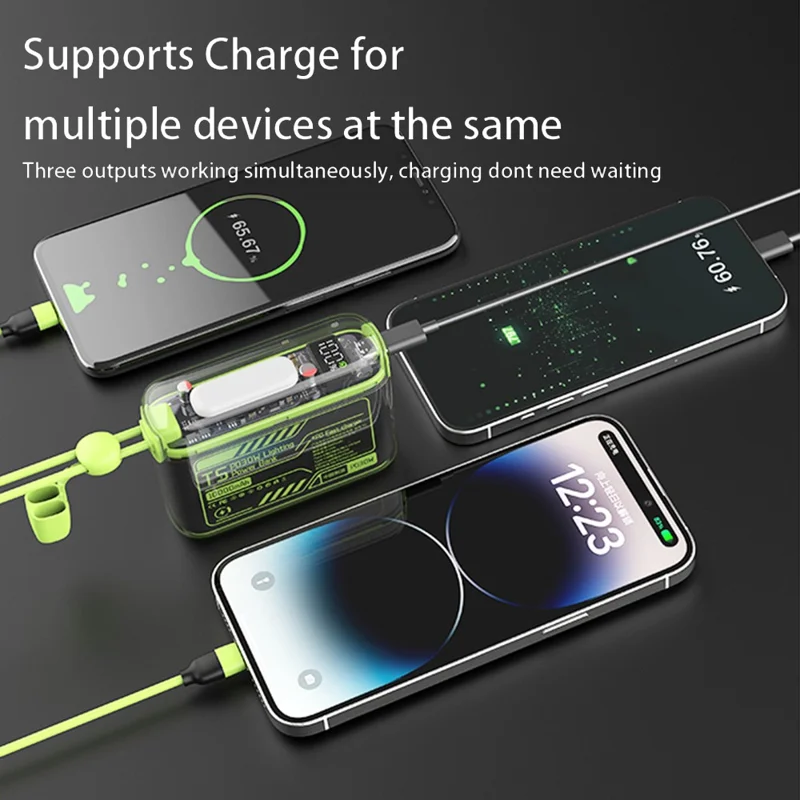 T5 Transparent Power Bank Portable 10000mAh Phone Charger with Cable - Nude