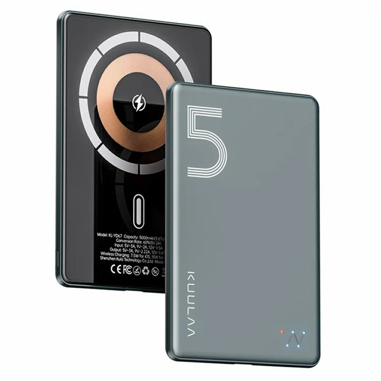 KUULAA KL-YD67 Ultra-Thin 15W Magnetic Wireless Charger 5000mAh Phone Power Bank - Grey