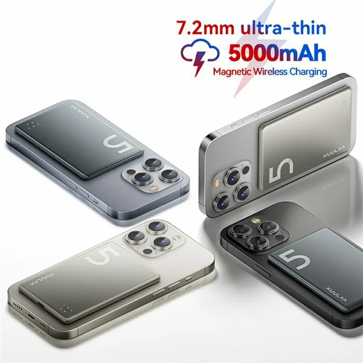 KUULAA KL-YD67 Ultra-Thin 15W Magnetic Wireless Charger 5000mAh Phone Power Bank - Grey