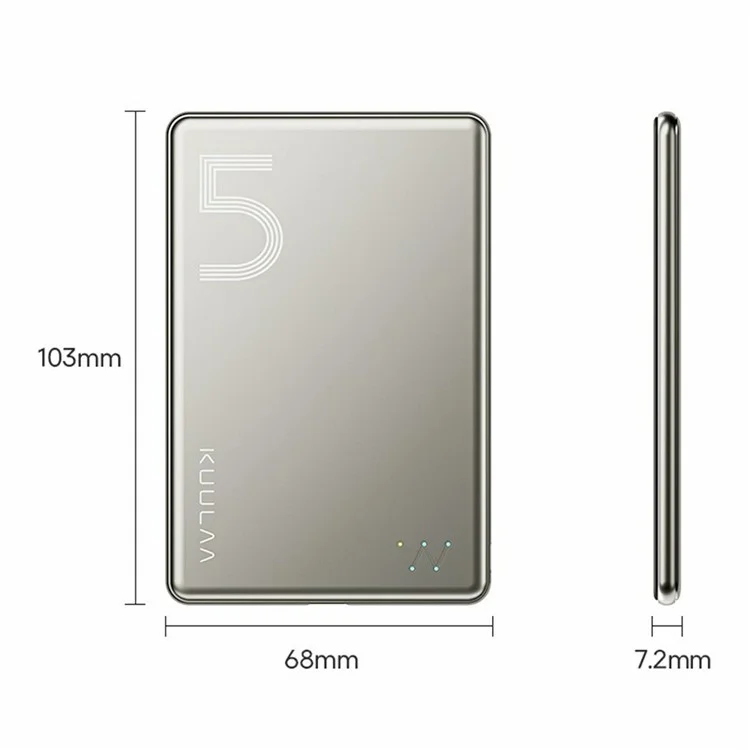 KUULAA KL-YD67 Ultra-Thin 15W Magnetic Wireless Charger 5000mAh Phone Power Bank - Grey