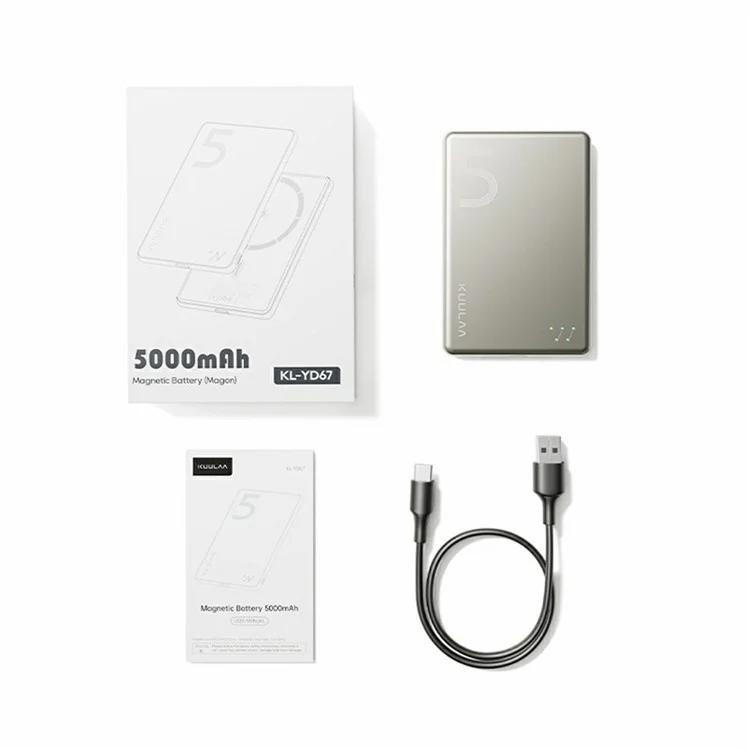 KUULAA KL-YD67 Ultra-Thin 15W Magnetic Wireless Charger 5000mAh Phone Power Bank - Grey