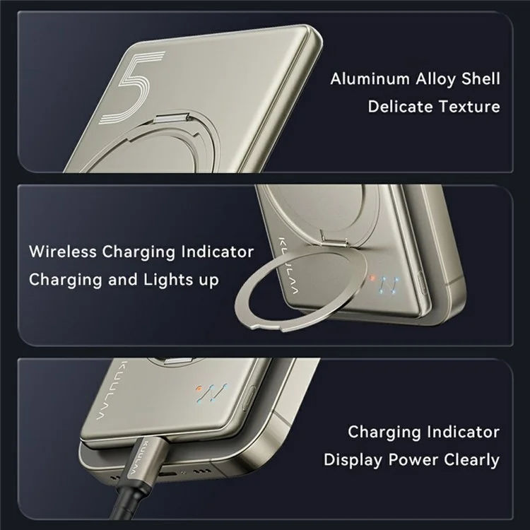 KUULAA KL-YD68 15W magnetischer kabelloser Ladestation 5000mAh Powerbank mit drehbarem Ringständer