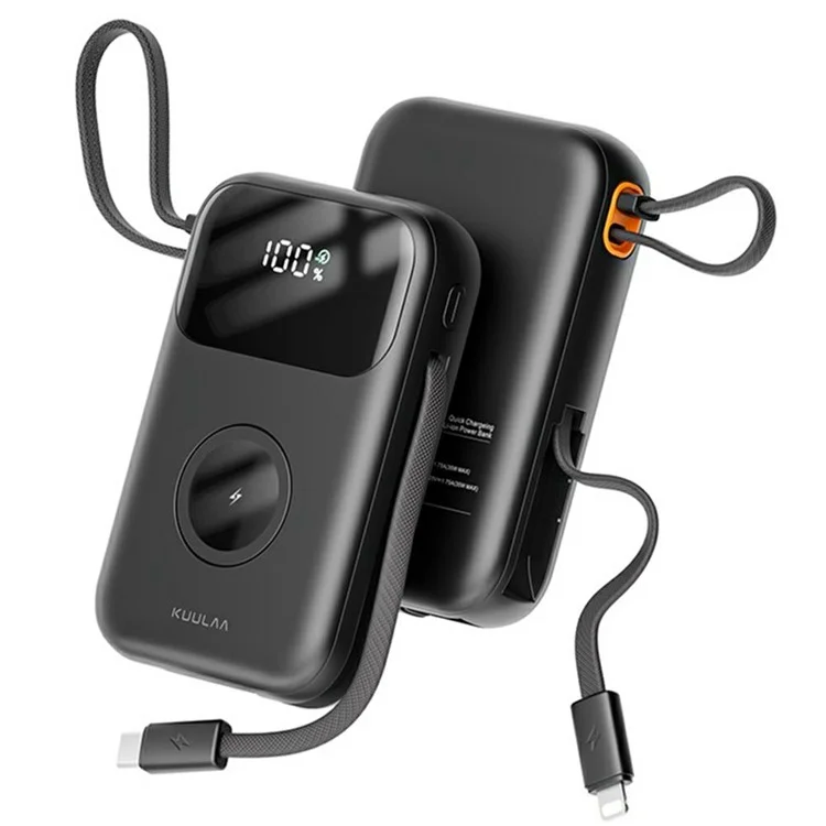 KUULAA KL-YD80 Digital Display Power Bank 10000mAh Phone Charger with 2 Built-In Cables