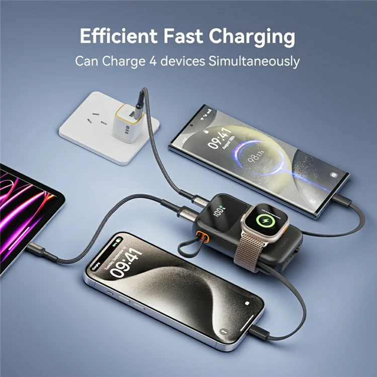 KUULAA KL-YD80 Digital Display Power Bank 10000mAh Phone Charger with 2 Built-In Cables