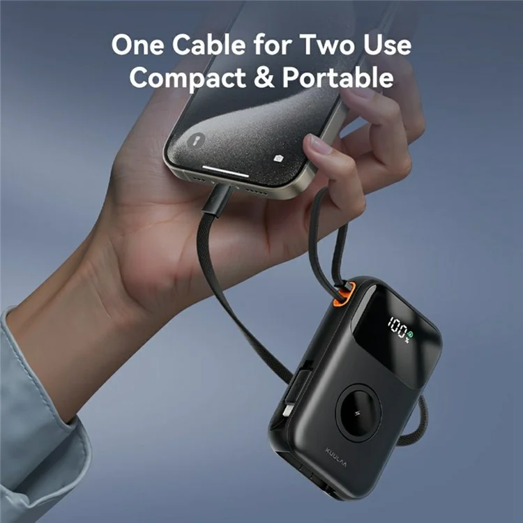 KUULAA KL-YD80 Digital Display Power Bank 10000mAh Phone Charger with 2 Built-In Cables