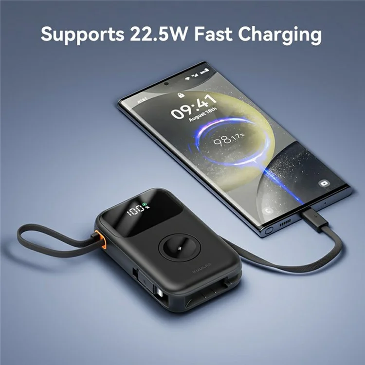 KUULAA KL-YD80 Digital Display Power Bank 10000mAh Phone Charger with 2 Built-In Cables
