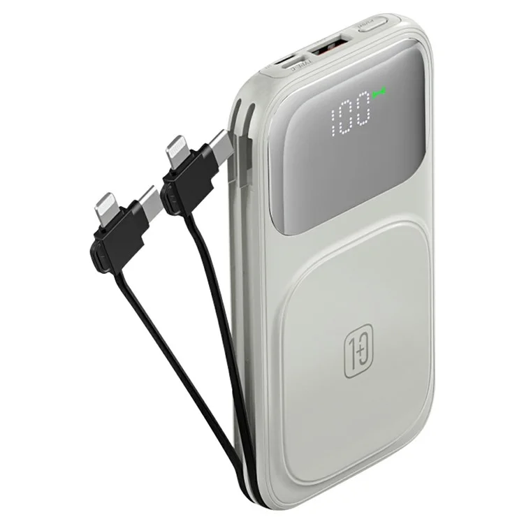 CYKE W1 10000мАч магнитный Power Bank с быстрой зарядкой, беспроводное портативное зарядное устройство со встроенными кабелями - Белый