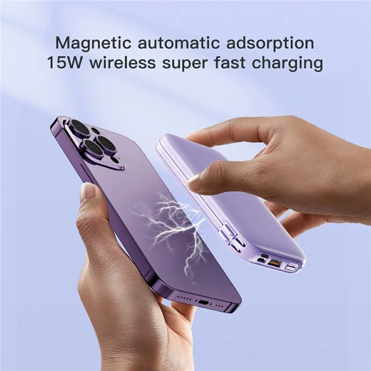 CYKE W1 10000мАч магнитный Power Bank с быстрой зарядкой, беспроводное портативное зарядное устройство со встроенными кабелями - Белый