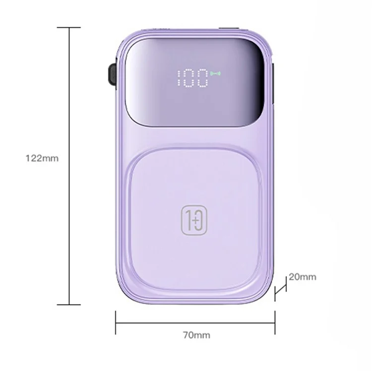 CYKE W1 10000мАч магнитный Power Bank с быстрой зарядкой, беспроводное портативное зарядное устройство со встроенными кабелями - Белый