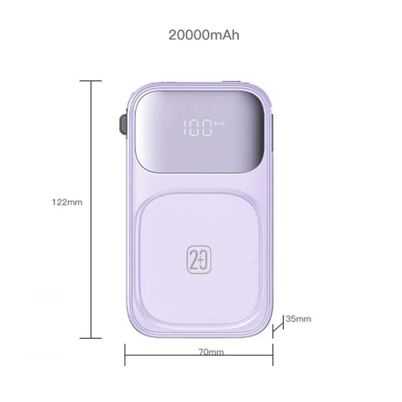 Batterie externe magnétique CYKE W1 20000 mAh avec charge rapide, chargeur portable sans fil avec câbles intégrés - Violet