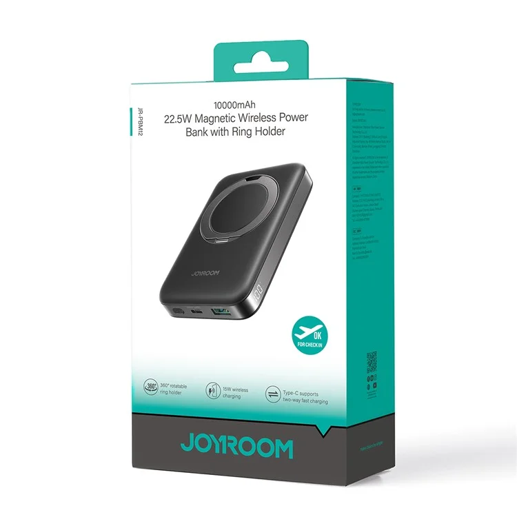 JOYROOM JR-PBM12 22,5 W 10 000 mAh Batterie externe avec chargeur sans fil et support anneau