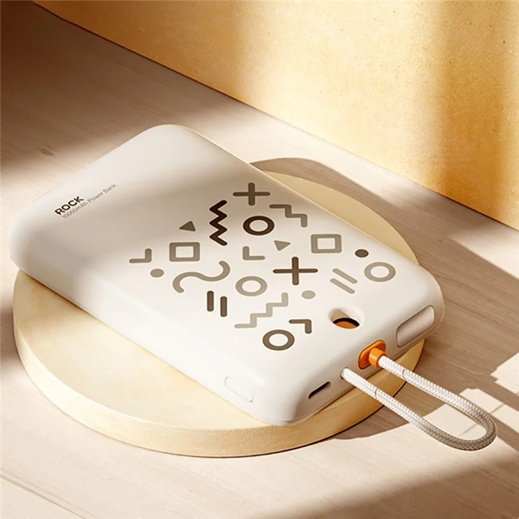 ROCK P28 Powerbank magnetico da 10000mAh con cavo, caricatore portatile per telefono - Beige