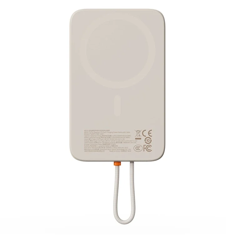ROCK P28 Powerbank magnetico da 10000mAh con cavo, caricatore portatile per telefono - Beige