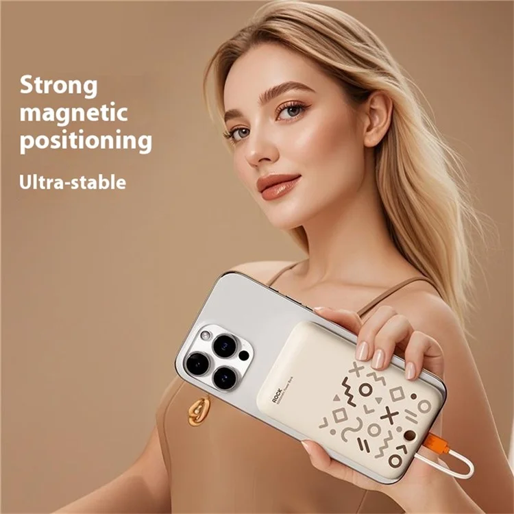 ROCK P28 Powerbank magnetico da 10000mAh con cavo, caricatore portatile per telefono - Beige
