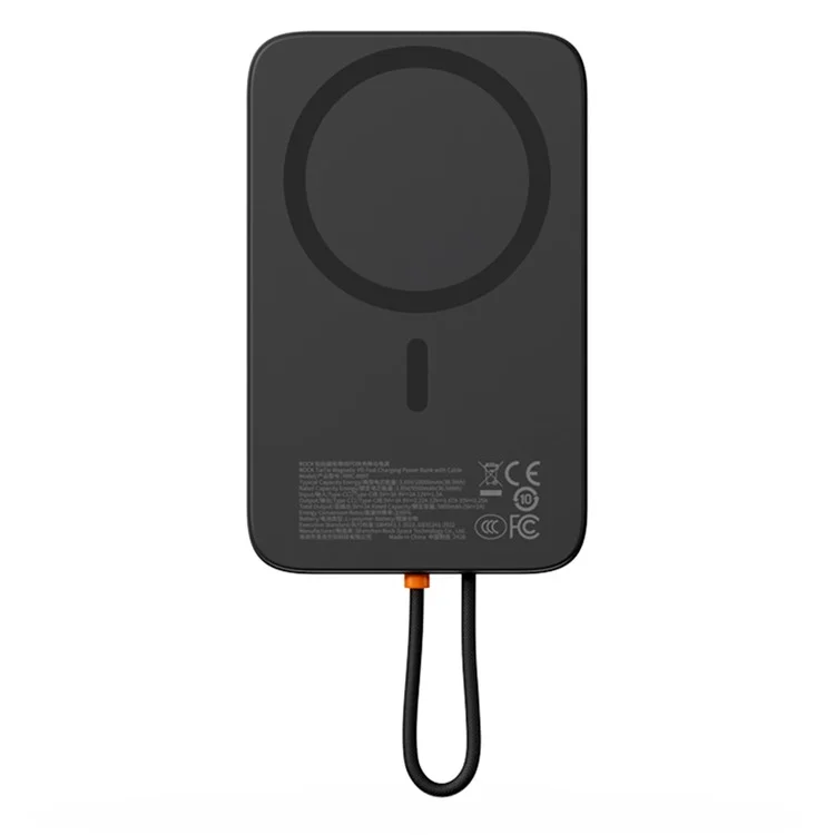 ROCK P28 10000 mAh Magnetic Power Bank with Cable, Portable Phone Charger - Dark Grey