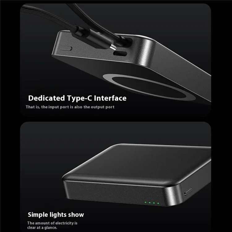 8736E 10000mAh Phone Power Bank 15W Wireless Magnetic Charger with Built-In Type-C Cable - Titanium