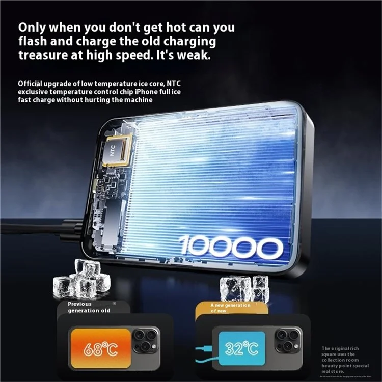 8736E 10000mAh Phone Power Bank 15W Wireless Magnetic Charger with Built-In Type-C Cable - Titanium