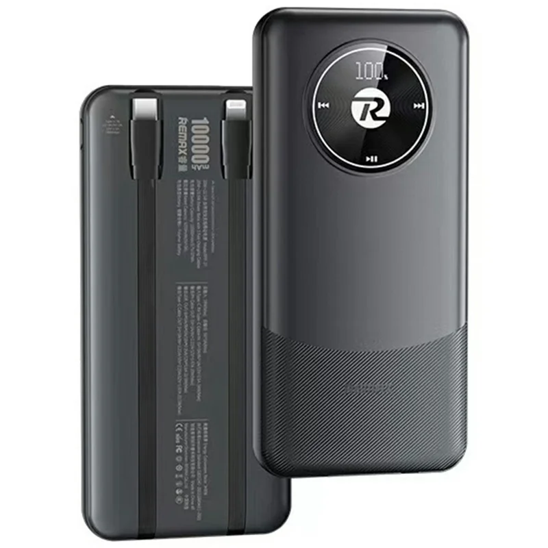 REMAX RPP-37 10000mAh Power Bank 20W + 22.5W Dual Fast Charging Built-in Cables For iPhone  /  Android - Black