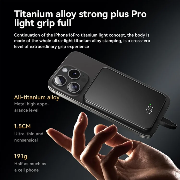 X13 PD 22,5W Schnellladung 10.000 mAh magnetische Powerbank mit Typ-C + iP-Kabeln - Schwarz