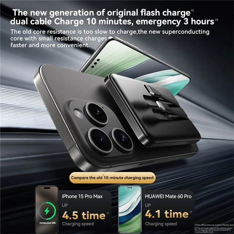 X13 PD 22,5W Schnellladung 10.000 mAh magnetische Powerbank mit Typ-C + iP-Kabeln - Schwarz