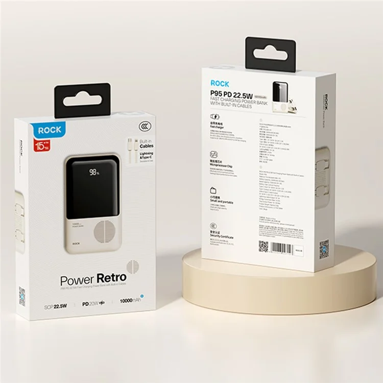 Caricabatterie portatile ROCK P95 10000mAh con cavo doppio integrato, ricarica rapida PD 22.5W