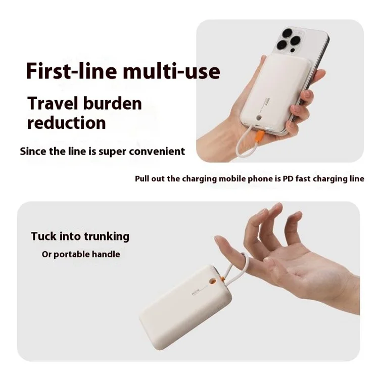 ROCK Magnetic Power Bank PD Fast Charging 10000mAh Portable Phone Charger with iP Cable - Dark Grey