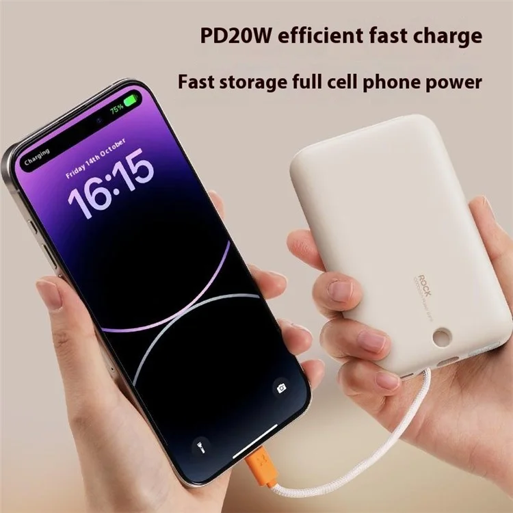 ROCK Magnetic Power Bank PD Fast Charging 10000mAh Portable Phone Charger with iP Cable - Dark Grey