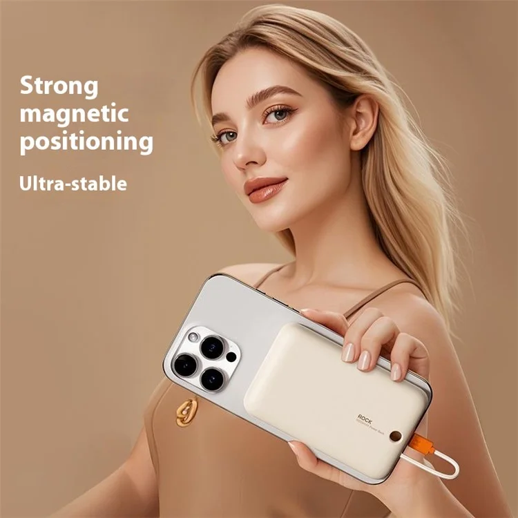 ROCK Magnetic Power Bank PD Fast Charging 10000mAh Portable Phone Charger with iP Cable - Dark Grey