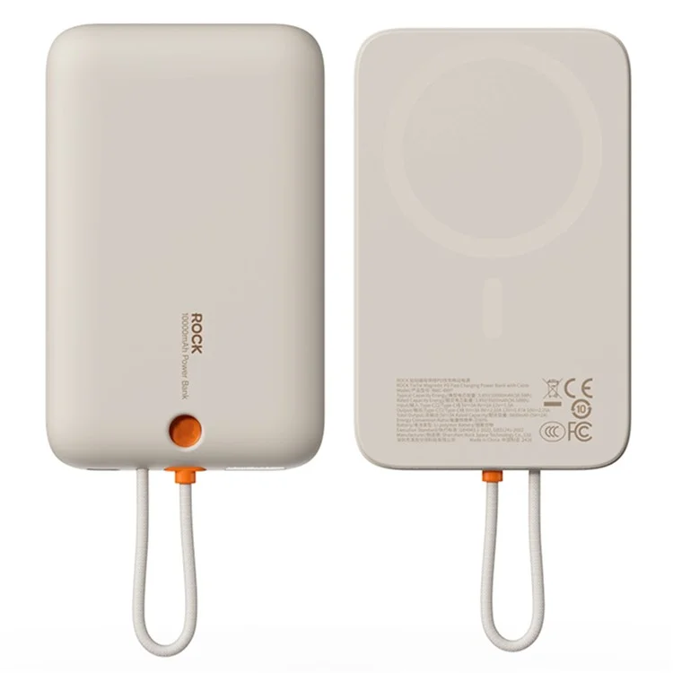 Powerbank magnetico ROCK PD ricarica rapida 10000mAh caricabatterie portatile per telefono con cavo iP - Beige