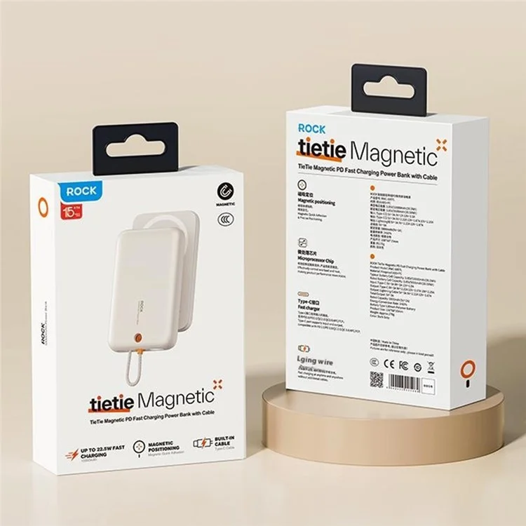 Powerbank magnetico ROCK PD ricarica rapida 10000mAh caricabatterie portatile per telefono con cavo iP - Beige