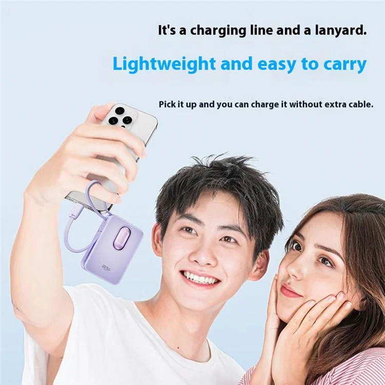ROCK Y19 Mini Series 20000mAh Power Bank 22.5W Fast Charging Built-in Cable Portable Phone Charger - White