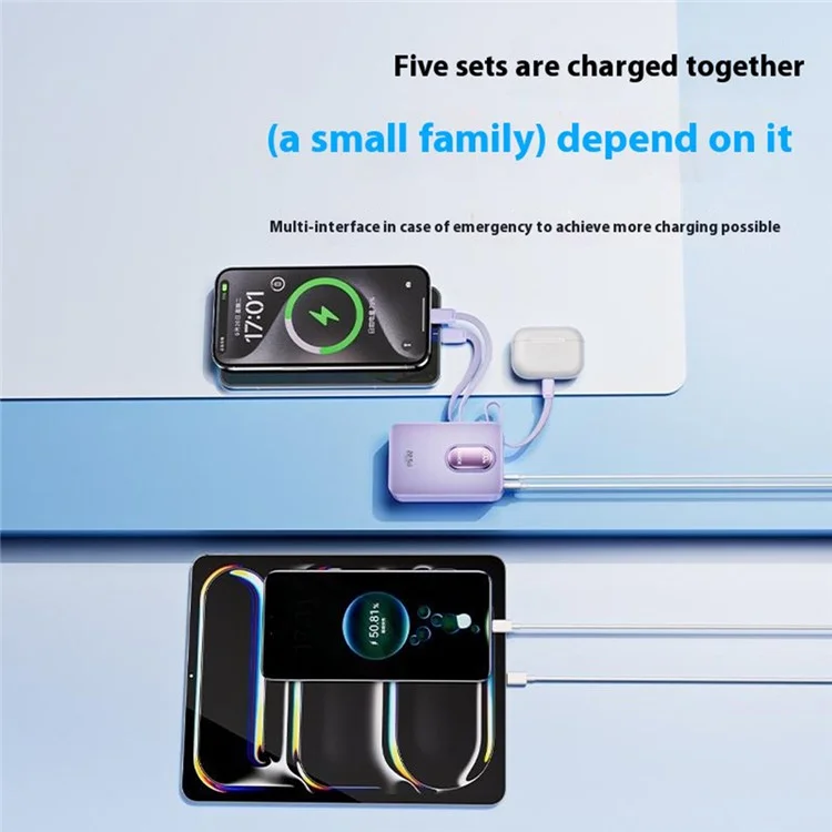 ROCK Y19 Mini Series 20000mAh Power Bank 22.5W Fast Charging Built-in Cable Portable Phone Charger - White