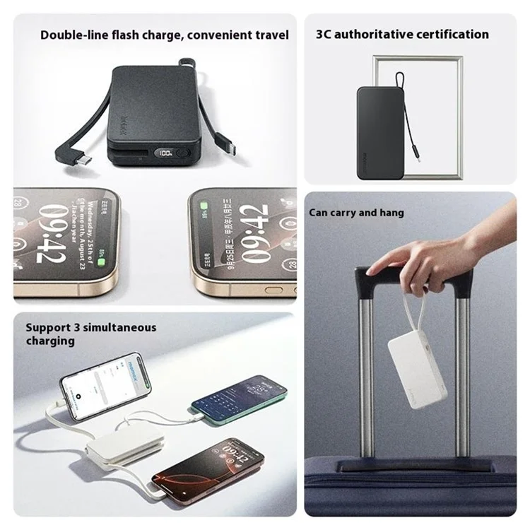 MOMAX 1-Power Vital+ Power Bank 30W 10000mAh Fast Charging External Battery with Dual USB-C Cable - Black