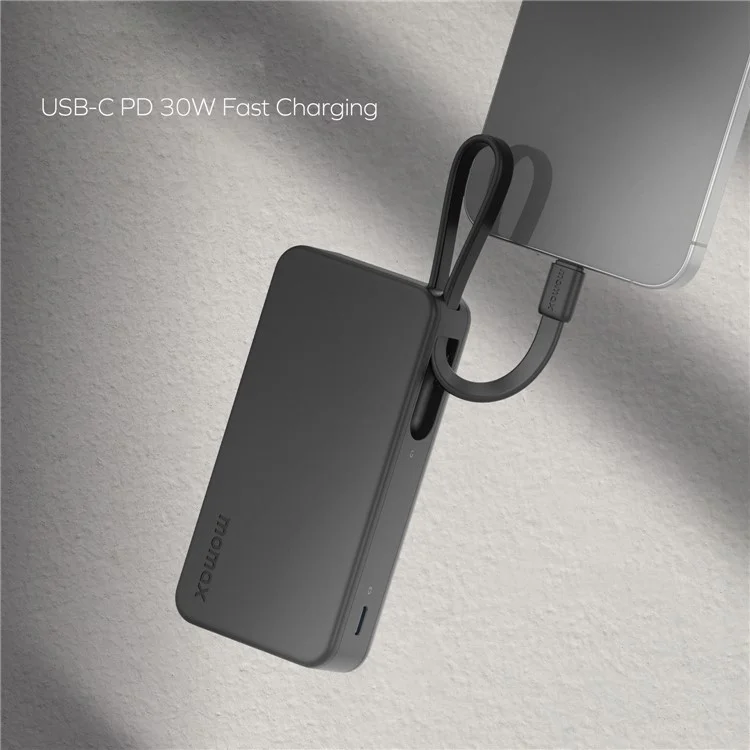 MOMAX 1-Power Vital+ Power Bank 30W 10000mAh Fast Charging External Battery with Dual USB-C Cable - Black