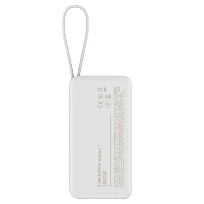 MOMAX 1-Power Vital+ Power Bank 30W 10000mAh Fast Charging External Battery with Dual USB-C Cable - White