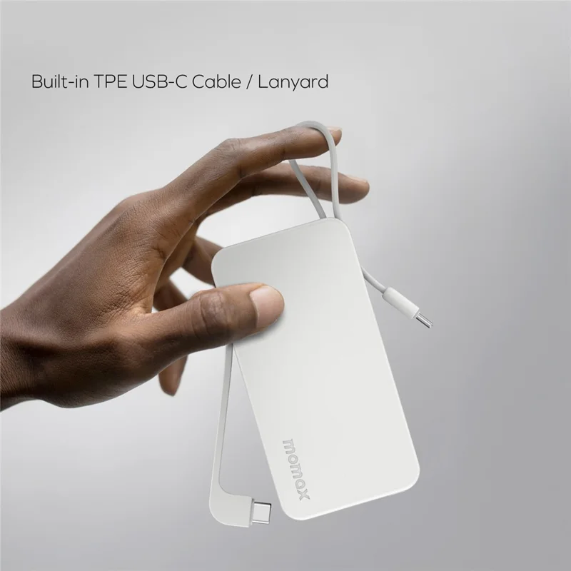 MOMAX 1-Power Vital+ Power Bank 30W 10000mAh Fast Charging External Battery with Dual USB-C Cable - White