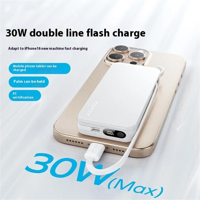 MOMAX 1-Power Vital+ Power Bank 30W 10000mAh Fast Charging External Battery with Dual USB-C Cable - White