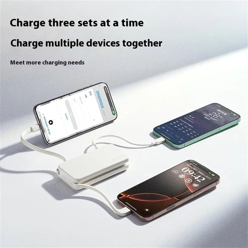 MOMAX 1-Power Vital+ Power Bank 30W 10000mAh Fast Charging External Battery with Dual USB-C Cable - White