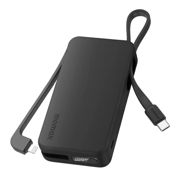 MOMAX 1-PowerVital+ Dual Cable Fast Charging Power Bank MFI Certified 30W 10000mAh Portable Phone Charger - Black