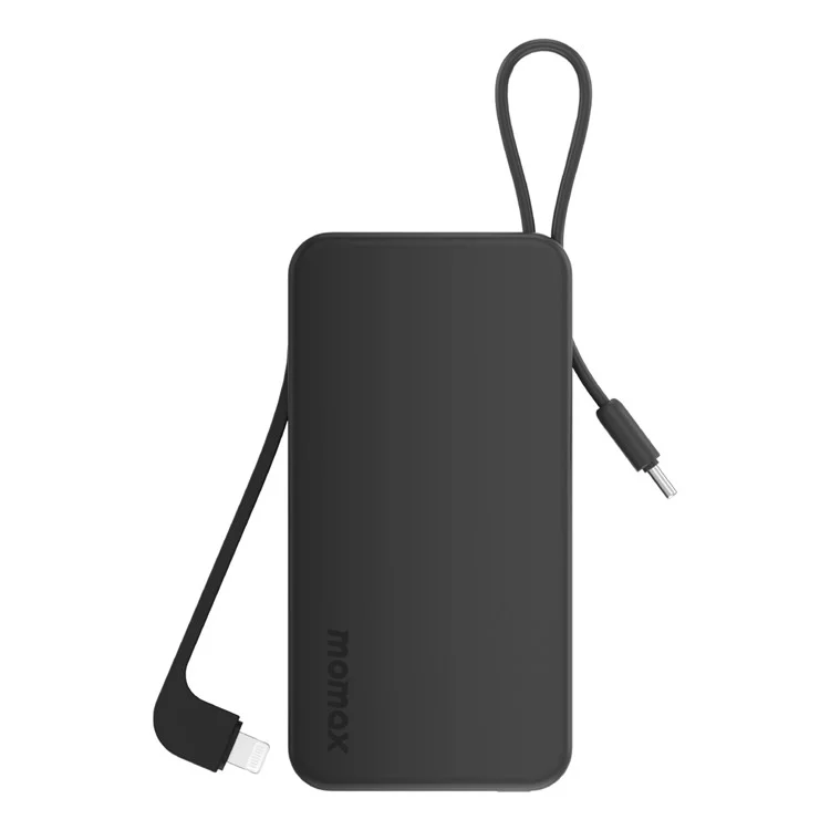MOMAX 1-PowerVital+ Dual Cable Fast Charging Power Bank MFI Certified 30W 10000mAh Portable Phone Charger - Black