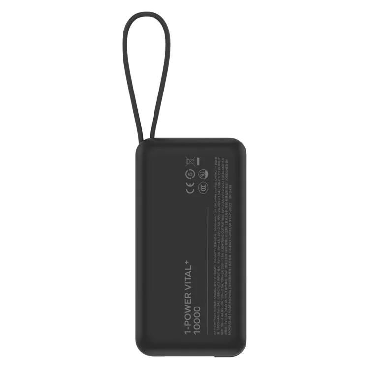 MOMAX 1-PowerVital+ Dual Cable Fast Charging Power Bank MFI Certified 30W 10000mAh Portable Phone Charger - Black