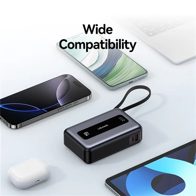 USAMS CD243 65W Power Bank Fast Charging 20000mAh 3 Port LED Display Portable Charger with Type-C Cable