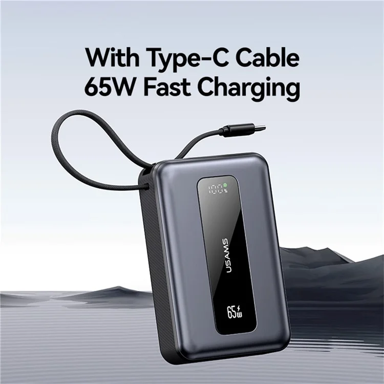 USAMS CD243 65W Power Bank Fast Charging 20000mAh 3 Port LED Display Portable Charger with Type-C Cable